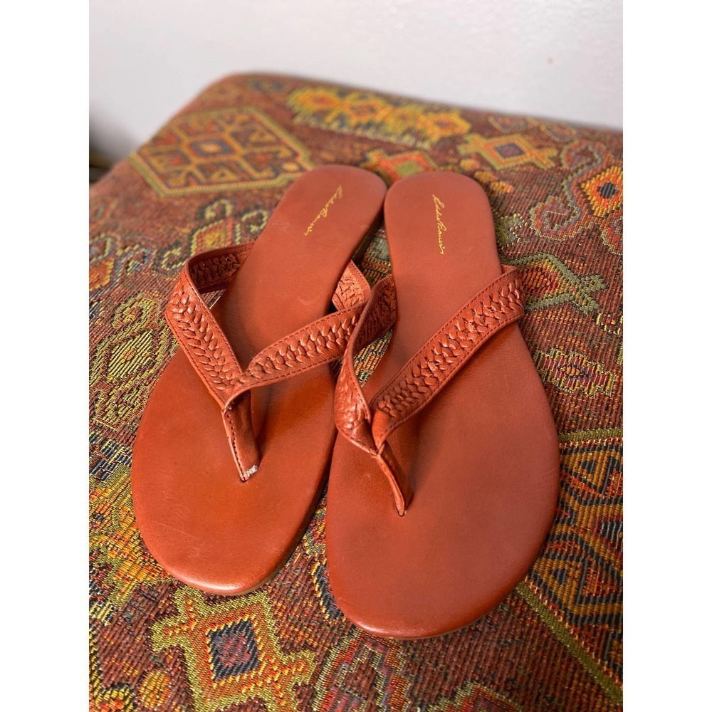 Rust Leather Red Braided Eddie Bauer Sandal Flip Flops 10